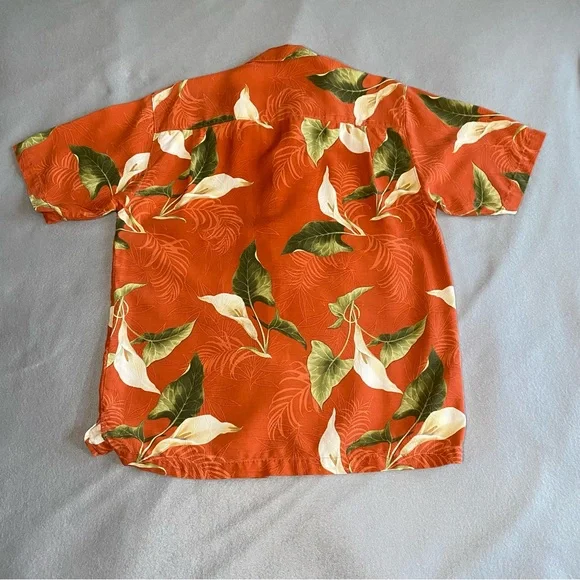 Tommy Bahama Hawaiian 100% Silk Shirt Burnt Orange & Floral Print Men’s Medium - Picture 7 of 11